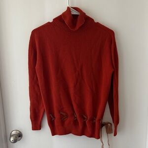 Women's Red Turtleneck Sweater with Side Tie Detail